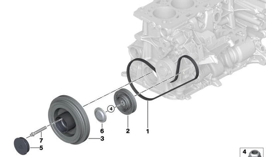 DAMPER CORPORT PULLEY OEM 11237934465 for BMW F30, F31, G20, G30, G11, G12, G01. Original BMW.