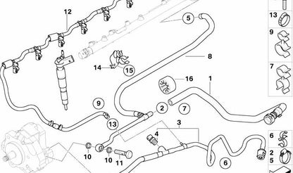Tubo de entrada de combustible OEM 13537811577 para BMW E90, E91, E92, E93, E60, E61, E70, E71, E82, E87, E88, E89, F01, F02, F07, F10, F11, F12, F13, X5, X6. Original BMW.