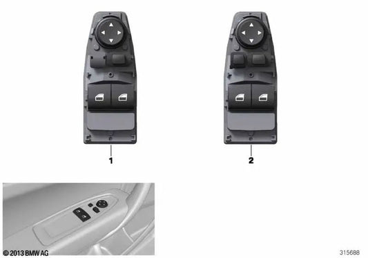 Window switch for BMW F21, F21N, F22, F22N, F87, F87N, F32, F32N, F82, F82N (OEM 61319226268). Original BMW.