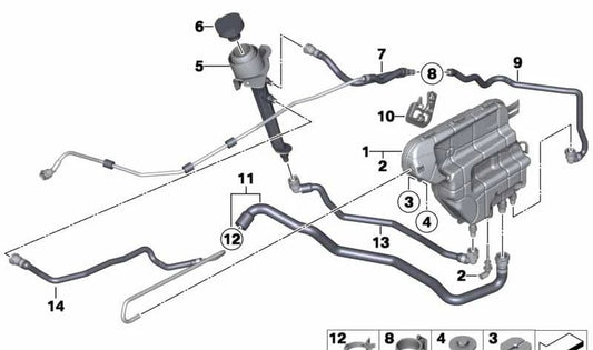 Tubo de retorno del refrigerante OEM 17122284286 para BMW F07, F10, F11, F06, F12, F13, F01, F02. Compatible con motores N63T. Original BMW.