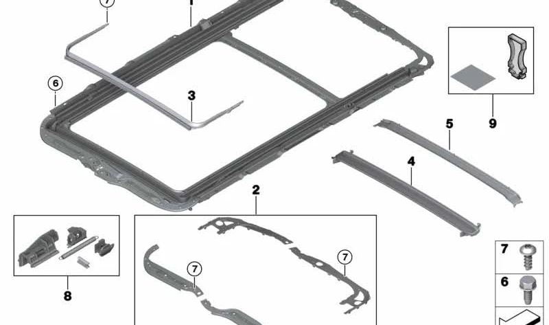 Marco techo panorámico OEM 54107490369 para BMW X5 F15, X5 M F85. Original BMW.
