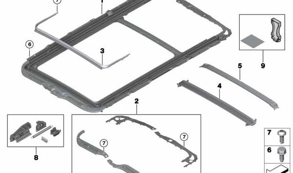 Marco techo panorámico OEM 54107490369 para BMW X5 F15, X5 M F85. Original BMW.