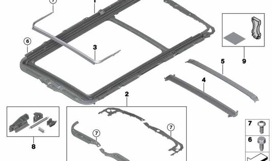 OEM 54107387027 Frame del tetto panoramico per BMW X5 F15 e X5 M F85. Sostituzione BMW originale.
