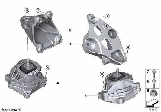 Linker Motorunterstützung für BMW 1 F20N -Serie, F21N; 2 F22 -Serie F22N, F23, F23N; Serie 3 F30, F30N, F31, F31N, F34, F34N, F35N; 4 F32, F32N, F33, F33N, F36, F36N (OEM 22116859415). Original BMW.
