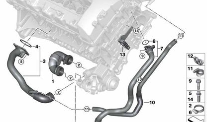 Tubo da bomba de refrigerante do motor OEM 11537560885 para BMW E71. Conduza o líquido de arrefecimento do motor. BMW original.