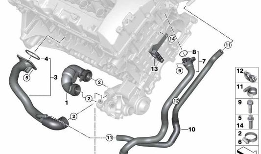 OEM 11537560363 tuyau à bout de thermostat pour BMW E71, E72, F01, F02, F04, F07, F10, F11. BMW d'origine