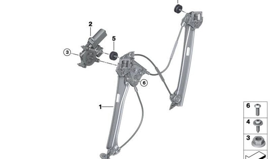 Mecanismo elevalunas sin motor derecho delantero OEM 51337401658 para BMW I12 {i8 (I12) todos los modelos del 03/2014 al 06/2020}. Original BMW.