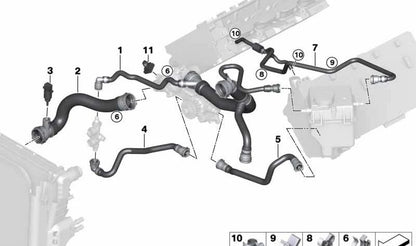 Manguera del sistema de refrigeración OEM 17127509965 para BMW E53. Original BMW.