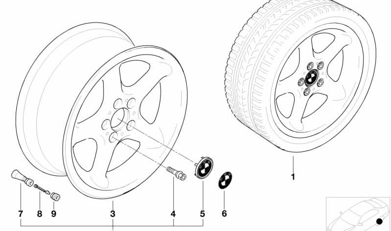 Llanta de aleación ligera 7Jx15 ET47 OEM 36111092968 para BMW Serie 3 E36, E46. Compatible con diseño de radios redondos (Styling 18). Llanta original BMW.