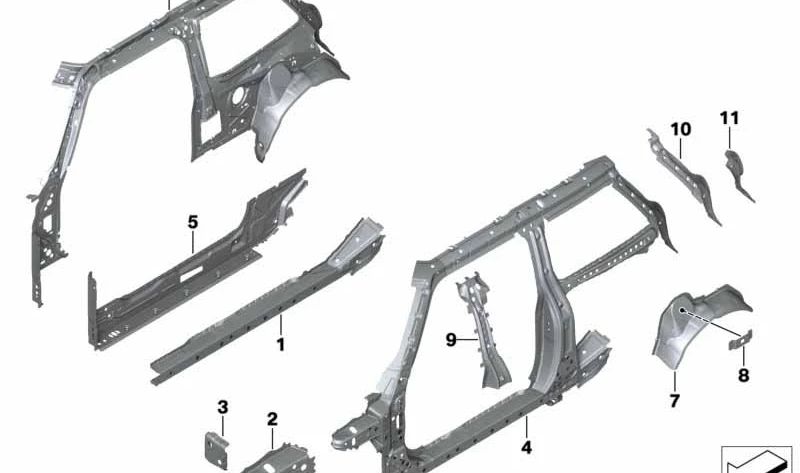 Marco lateral interior izquierdo OEM 41009850403 para MINI F56 (Cooper SE, Cooper S EX). Compatible con modelos fabricados entre 2019 y 2024. Pieza original MINI.