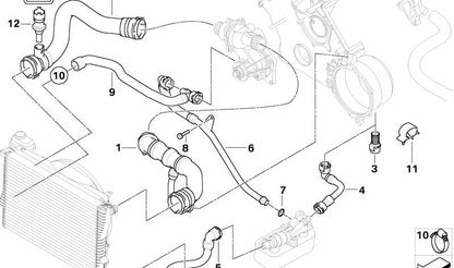 Manguera de refrigeración OEM 11531711381 para BMW E39 y E38 (modelos 535i, 540i con motor M62). Tubo del sistema de refrigeración. Original BMW.