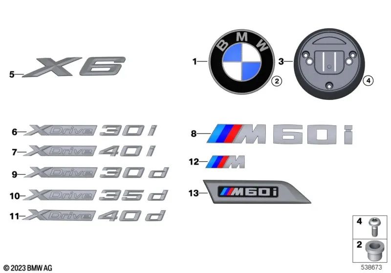 Emblem for BMW X6 G06, G06N (OEM 51148094035). Genuine BMW