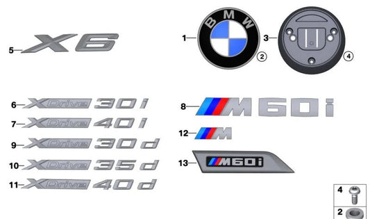 Emblema trasero "X6" OEM 51145A27070 para BMW X6 G06N. Original BMW.