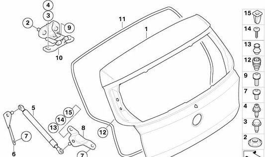 Soporte izquierdo para amortiguador del maletero OEM 51247076009 para BMW E81, E87. Pieza original BMW.