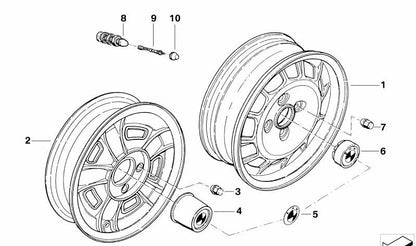 Tapacubos OEM 36131108344 para BMW (Modelos compatibles: Serie 3 E30, Serie 5 E28, Serie 5 E34, Serie 7 E23, Serie 7 E32). Original BMW.