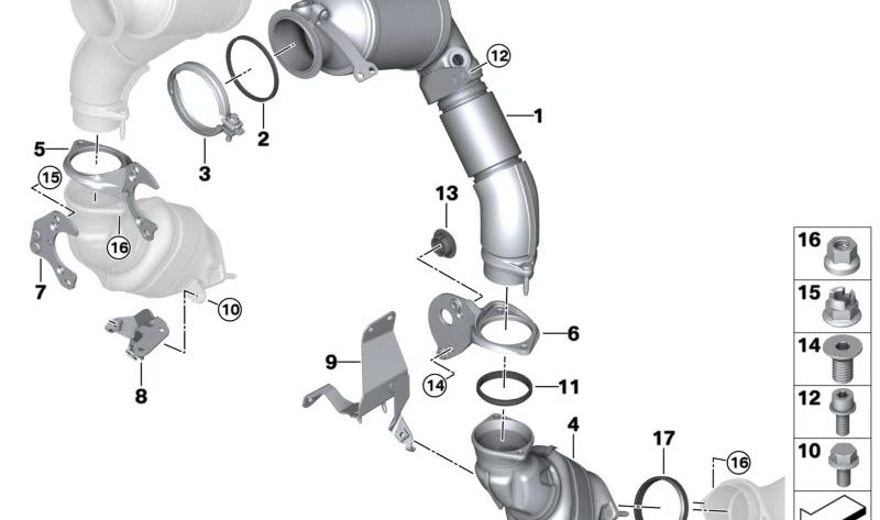 Soporte de catalizador cercano al motor OEM 18327619011 para BMW F07, F07N, F10, F10N, F11, F11N, F90, F90N, F06, F06N, F12, F12N, F13, F13N, F01, F01N, F02, F02N, G11, G12, G70, F91, F92, F93, E70, E70N, F15, F85, F95, E71, E72, F16, F86, F96. Origi