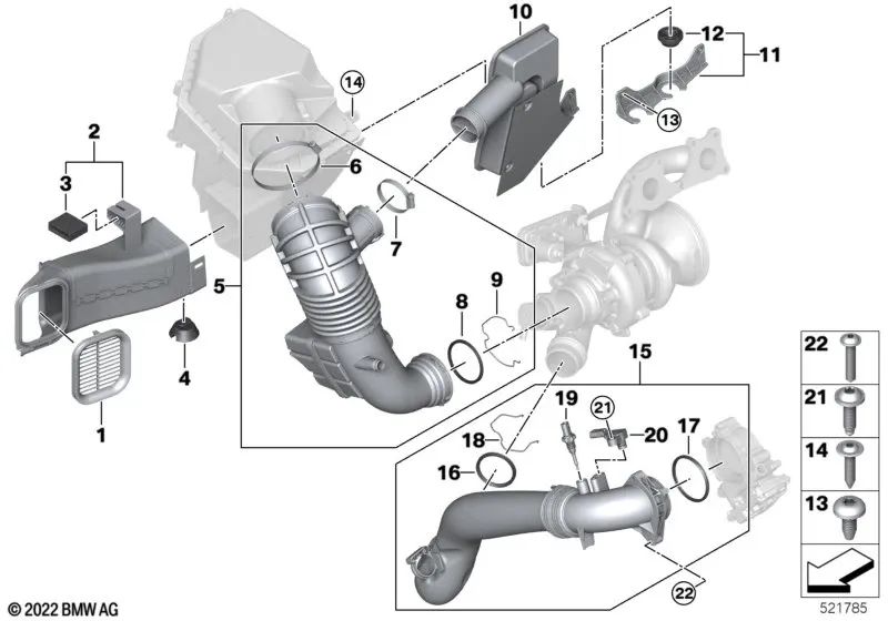 Guide d'admission pour BMW X5 G05N, G18N, X6 G06N, X7 G07N, XM G09 (OEM 13715A1F9B4). BMW d'origine.