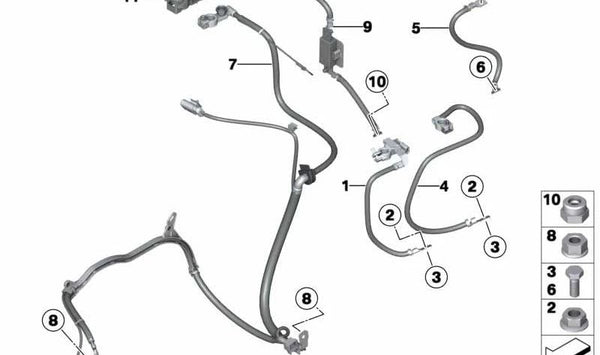 Cable de batería positivo OEM 12427627853 para MINI R55, R56, R57, R58, R59, R60, R61. Compatible con versiones One, Cooper, Cooper S, JCW. Recambio original MINI.