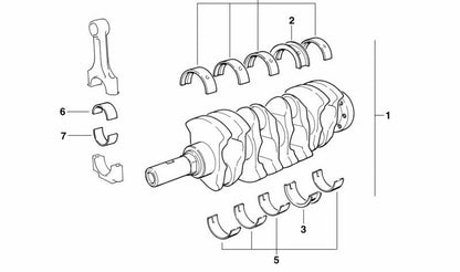 OEM 11247810881 connecting rod bearing for BMW (E87, E30, E36, E46, E90, E91, E92, E93, E28, E34, E39, E60, E61, E63, E64, E38, E65, E66, E83, E53, E70, E71). Genuine BMW.