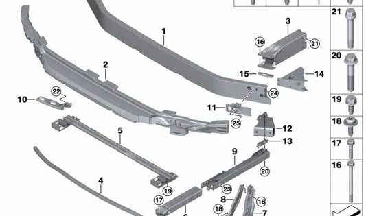 Support inférieur du pare-chocs avant 51118058977 pour BMW Series 2 Active Tourer (F45), série 2 Grand Tourer (F46), X1 (F48, F49), X2 (F39). BMW d'origine.