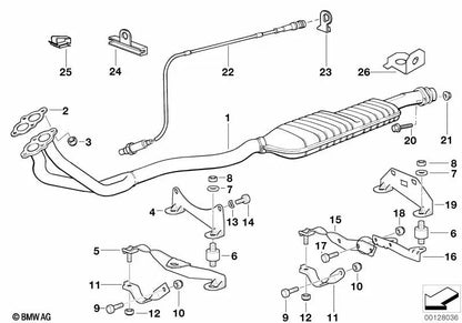 Chapa soporte de escape OEM 18301737002 para BMW Serie 3 E36 316i (M43, M40) 1991-1999. Original BMW.