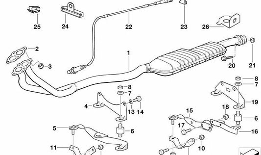 OEM Escape Support 18301743789 für BMW E36 318i (M43 Motormodelle und automatische Änderung, Hecktraktion). Original BMW.