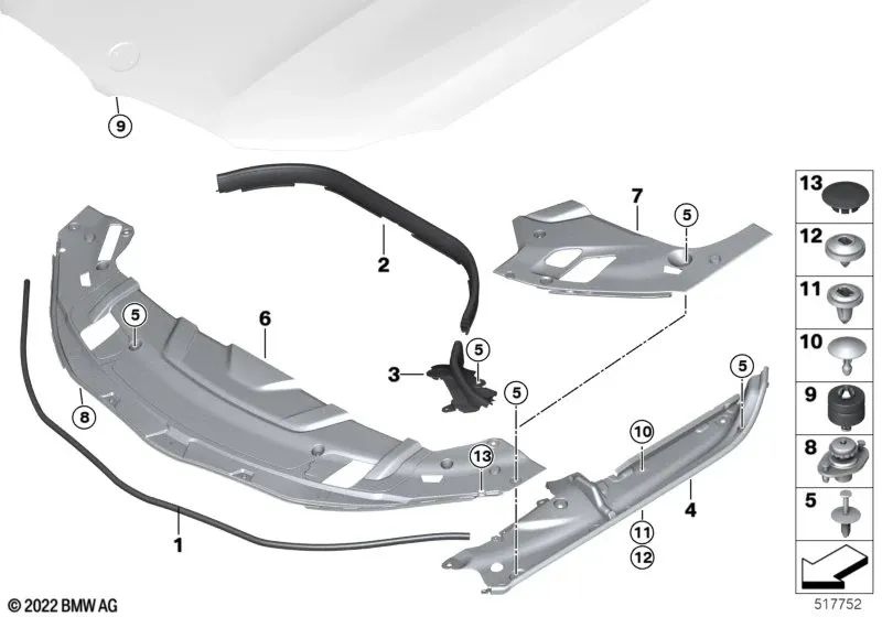 Front left side cover gasket for BMW G32, G32N (OEM 51767371479). Original BMW.
