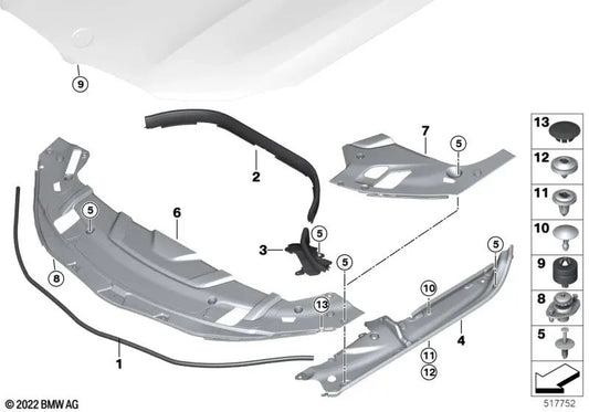 Front left side cover gasket for BMW G32, G32N (OEM 51767371479). Original BMW.