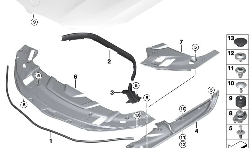 Front right side cover gasket for BMW 5 Series F90, G30, G31, G38, 8 Series G14, G15, G16 (OEM 51767349602). Original BMW
