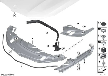 Front left side cover gasket for BMW 5 Series F90, G30, G31, G38 8 Series G14, G15, G16 (OEM 51767349601). Original BMW.