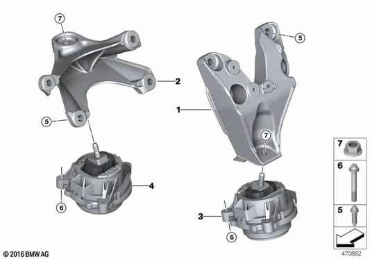 Suporte de motor direito para BMW F87, F87N (OEM 22112289304). BMW originais.