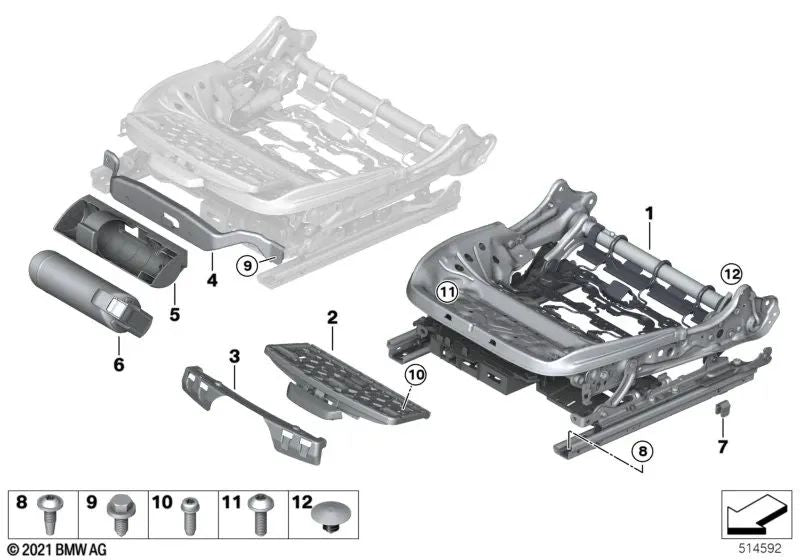 Left Electric Seat Frame for BMW 2 Series G42, G87 4 Series G22, G23, G82, G83 (OEM 52109108133). Original BMW