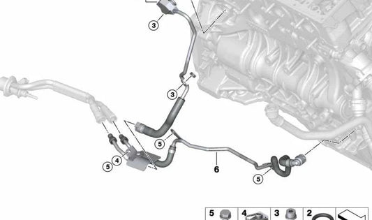 Tubo de conexión motor-turbo OEM 11538515497 para BMW F10, F11, F15 (525d con motor N47T). Conducción de refrigeración original BMW.