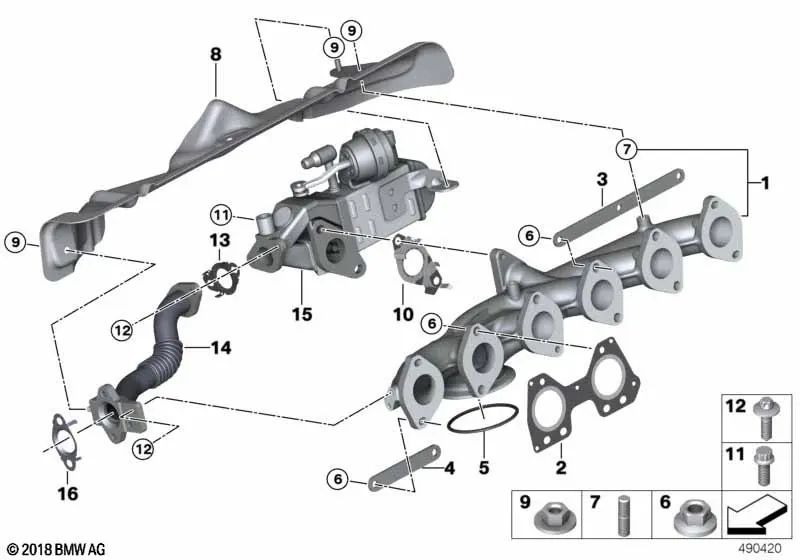 Colector de Escape para BMW Serie 5 F10N, Serie 7 F02N, X5 F15 (OEM 11628517629). Original BMW