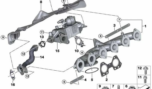 Tubo de recirculación de gases de escape (EGR) OEM 11718513695 para BMW G20, G21, G22, G23, G26, G30, G31, G32, G11, G12, G14, G15, G16, G05, G06, G07, G29. Original BMW.