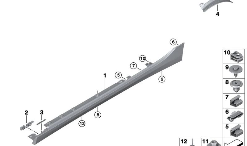 Cubierta embellecedor lateral derecha imprimada OEM 51779464568 para BMW F40, F44. Original BMW.