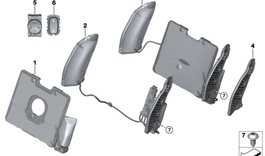 Soporte lumbar con ajuste de ancho OEM 52107468673 para BMW G20, G20N, G21, G21N, G80, G80N, G81, G81N, G22, G22N, G26, G26E, G26F, G26N, G82, G82N, G83, G83N, F91, F92, F93, G14, G15, G16, F97, F97N, G01, G01N, F98, F98N, G02, G02N. Original BMW.