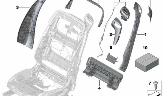 Embellecedor interior izquierdo del respaldo OEM 52107269683 para BMW F06, F12, F13. Original BMW.
