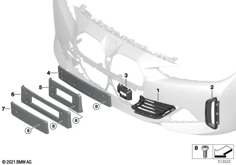 Right aircurtain for BMW F20, F21, F22, F23, F87 1 Series, 2 Series, M2 (OEM 51117947066). Original BMW.