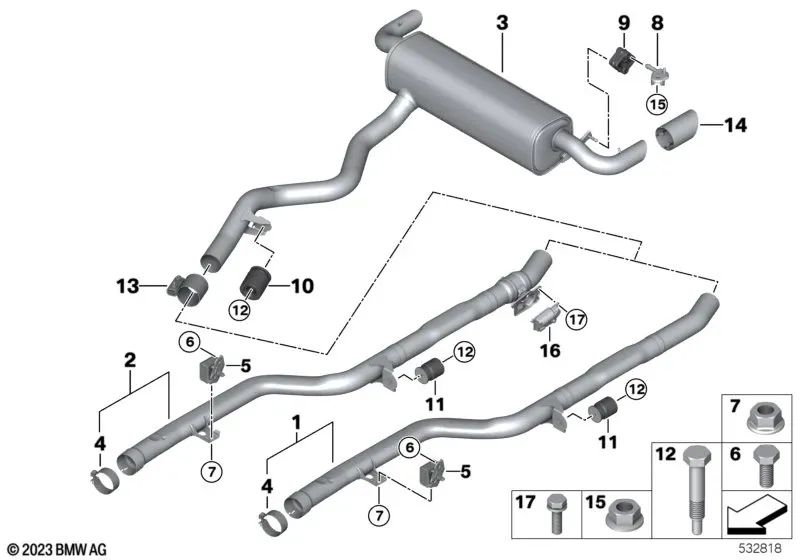 Hexagonale Schraube mit Waschmaschine für BMW Serie 1 F20, F21, F40, Serie 2 F22, F23, F44, Serie 3 F30, F31, F34, G20, Serie 4 F32, F33, F36, G22, Serie 5 G30, X1 F48, X2 F39, X3 G01, X4 G02, X5 E53, E70, Mini F54, F60 (OEM 07119905750). Original BMW.