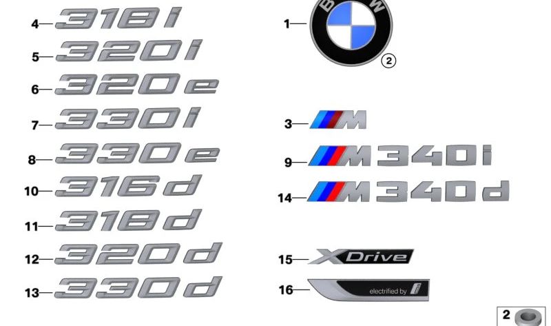 Emblema trasero "320i" OEM 51147494320 para BMW G20, G21. Original BMW.