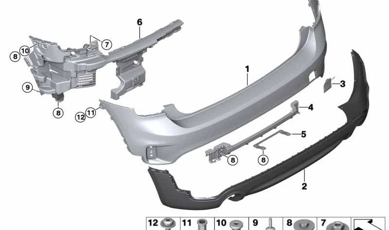 Black Band trasera inferior OEM 51127391201 para MINI Countryman F60 Cooper S, JCW con PDC. Original MINI.
