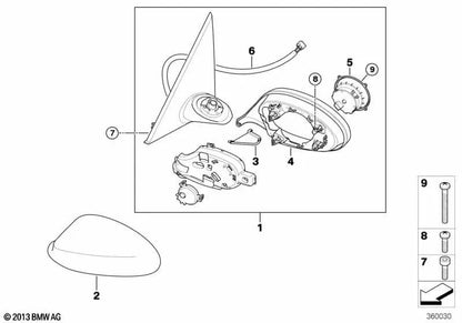 Wiring Right Electric Exterior Mirror for BMW 1 Series E81, E82, E87N, E88, 3 Series E90N, E91N, E92, E93 (OEM 67137194060). Original BMW
