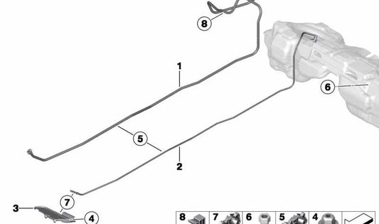 Tubo de alimentación de combustible OEM 16127244772 para BMW F20, F20N, F21, F21N. Original BMW.