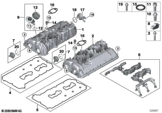 Cylinder head cover for BMW 5 Series F90, F90N, 8 Series F91, F92, F93, X5 F95, X6 F96 (OEM 11128699192). Genuine BMW