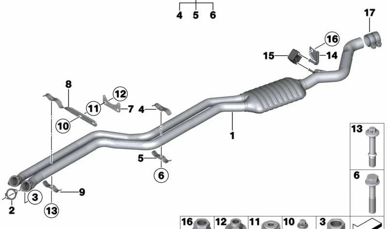 Soporte de tubo delantero OEM 18207551215 para BMW E81, E87. Original BMW.