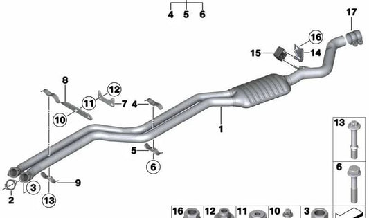 Soporte de tubo delantero OEM 18207551215 para BMW E81, E87. Original BMW.