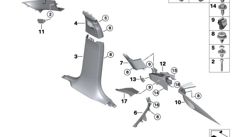 Upper Left D-Pillar Trim for BMW X6 F96, G06 (OEM 51438095621). Original BMW