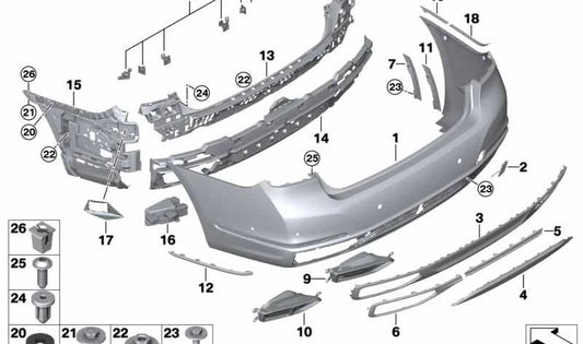 Embellecedor trasero paragolpes imprimado OEM 51129478559 para BMW G11, G12. Original BMW.