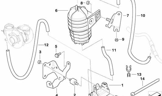 Soporte para depósito de vacío OEM 11657790329 para BMW E46. Original BMW.